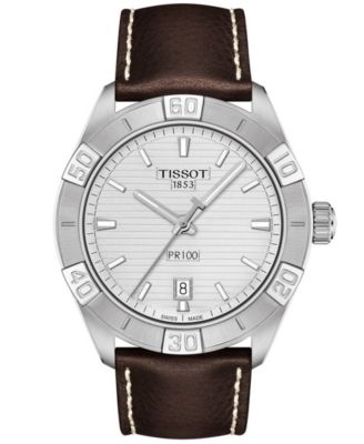Tissot - Men's Swiss PR 100 Sport Brown Leather Strap Watch 42mm