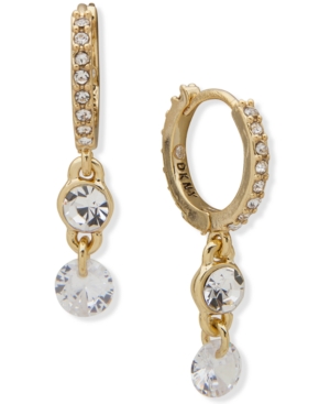 image of Dkny Gold-Tone Double Crystal Charm Huggie Hoop Earrings