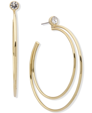 image of Dkny Gold-Tone Crystal & Double-Hoop Drop Earrings