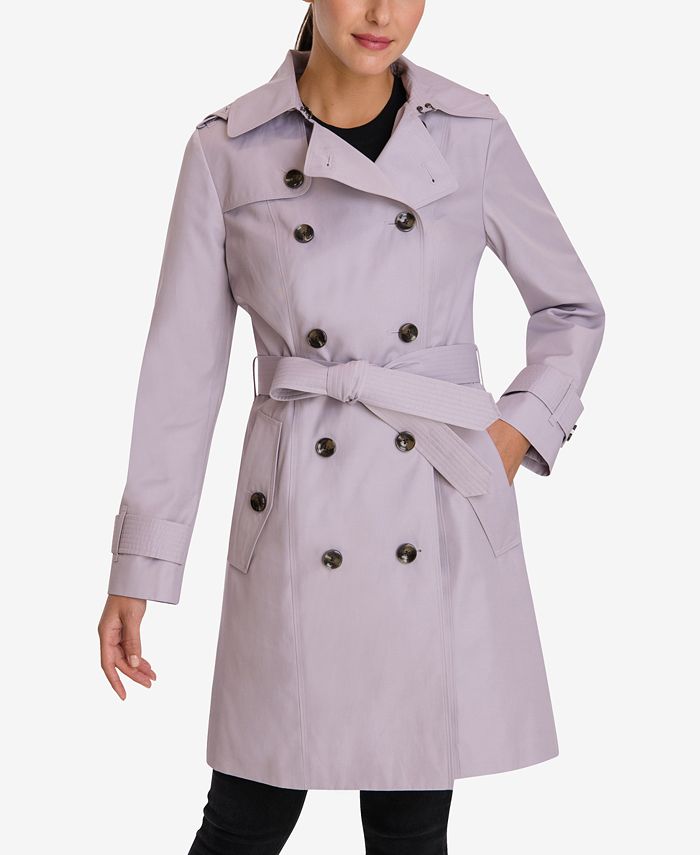 London Fog Petite Double-Breasted Hooded Trench Coat - Macy's