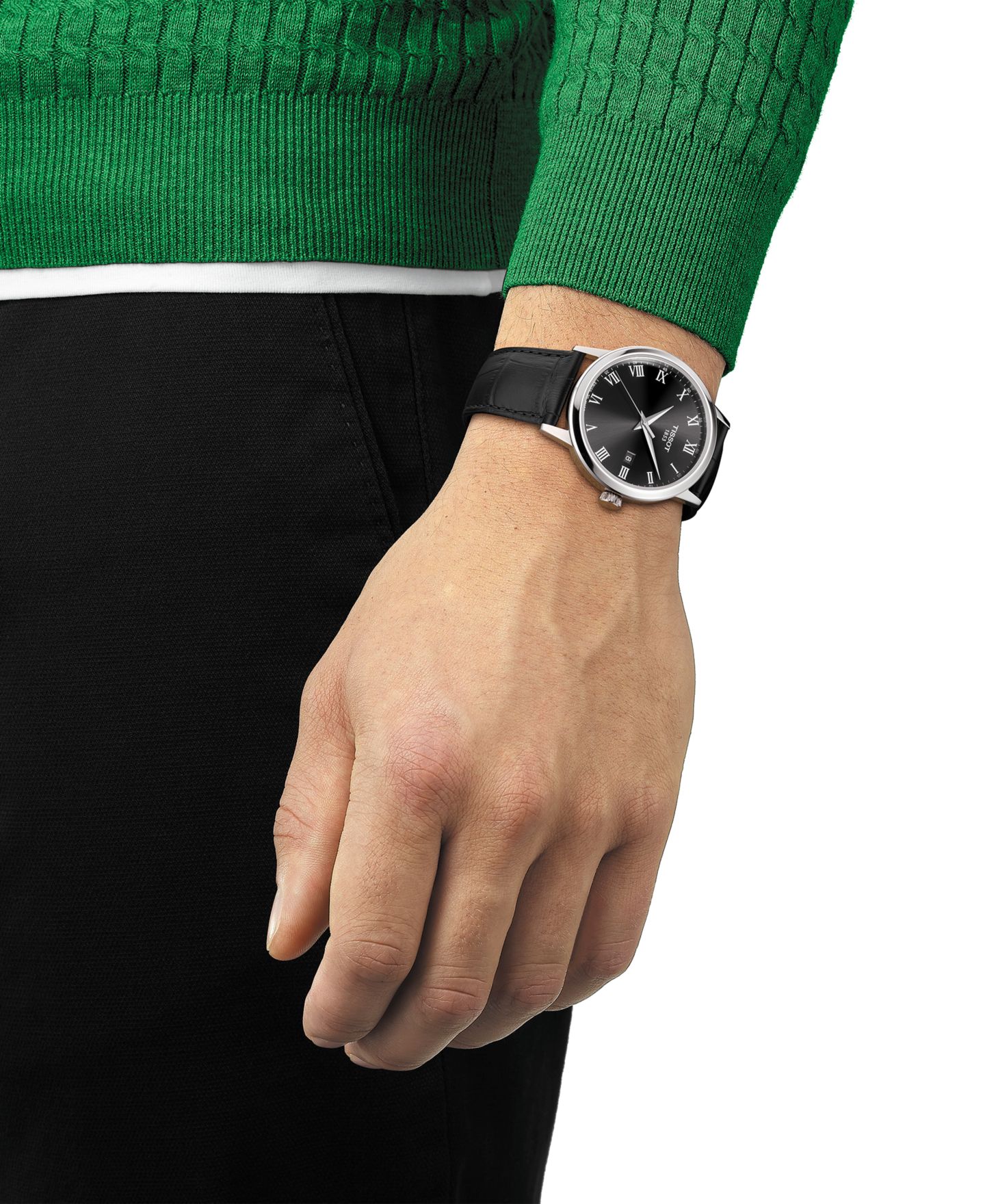 Мужские часы Tissot Swiss Classic Dream Black Leather Strap Watch 42mm — фото 5