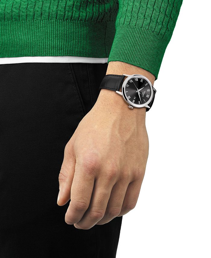 Tissot - Men's Swiss Classic Dream Black Leather Strap Watch 42mm