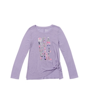 image of Big Girls Long Sleeve Side Tie Text Tee