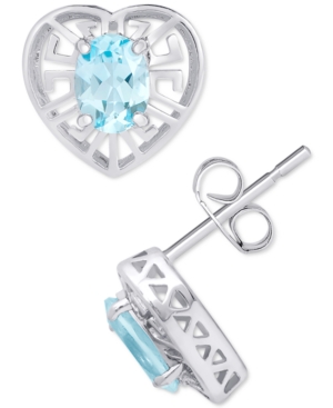 image of Blue Topaz Greek Key Heart Stud Earrings (2 ct. t.w.) in Sterling Silver