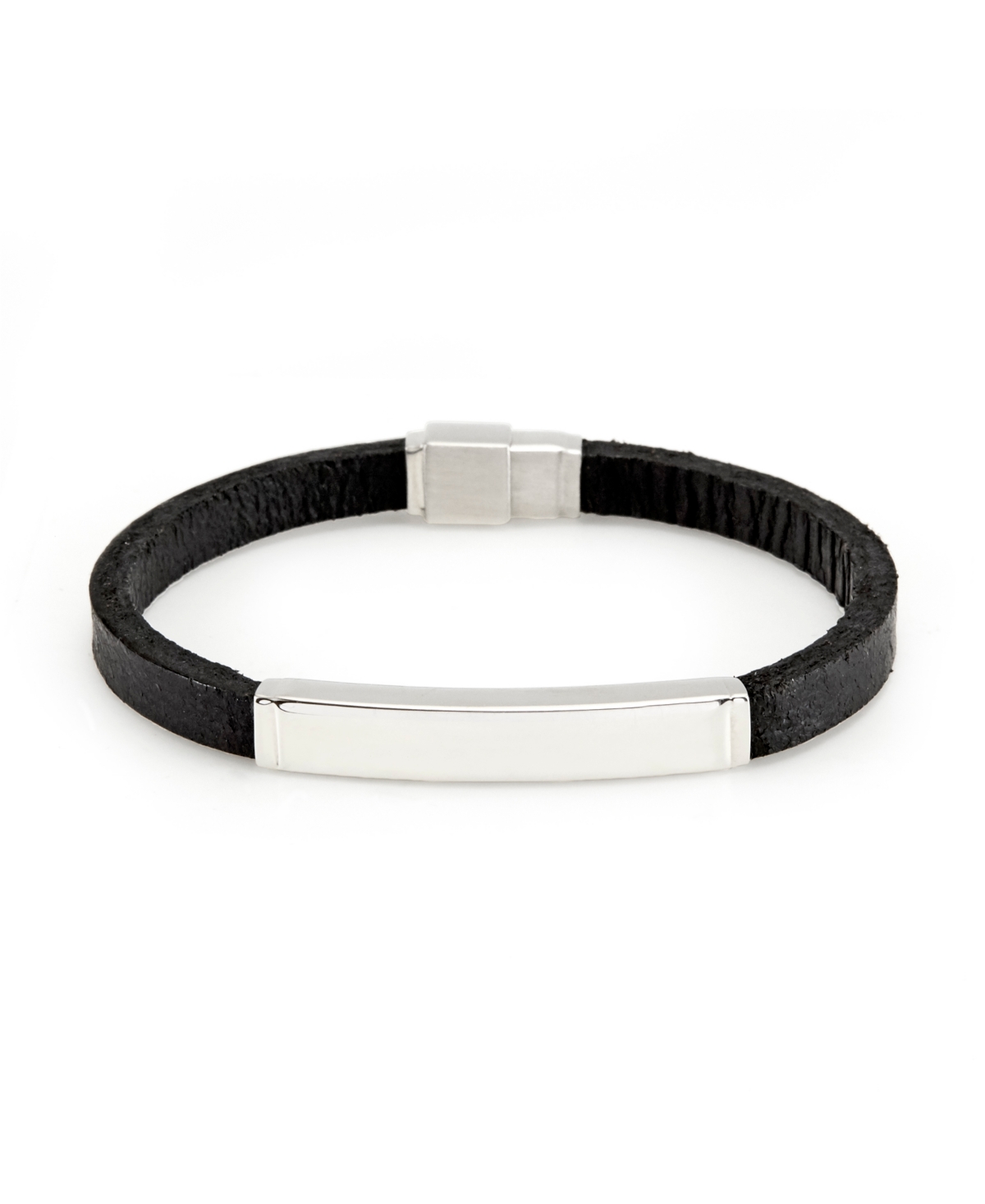 Eve's Jewelry Men's Black Leather Steel Bracelet