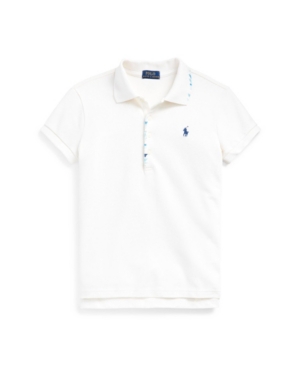 image of Big Girls Floral Flag Stretch Mesh Polo Shirt