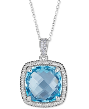 image of Blue Topaz (15 ct. t.w.) & Diamond (1/20 ct. t.w.) Pendant Necklace in Sterling Silver, 16