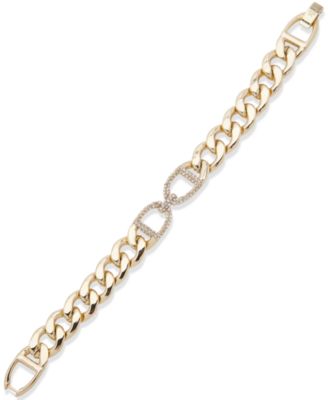 Lauren Ralph Lauren - Gold-Tone Pav&eacute; Stirrup Chain-Link Bracelet