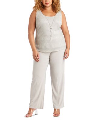 Plus Size 3-Pc. Metallic Jacket, Necklace Top & Pants Set