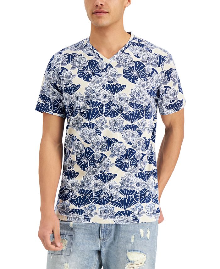 Sun + Stone Men's Tokyo Floral Graphic V-Neck T-Shirt, Created for Macy ...