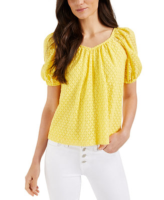 Charter Club Lace Puff-Sleeve Top, Created for Macy's - Macy's