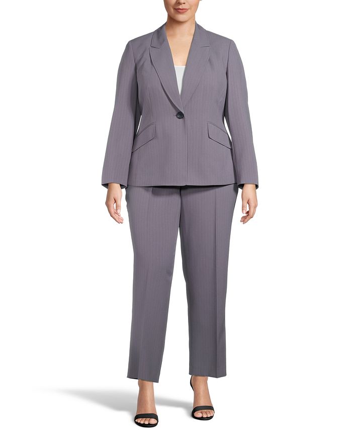 Le Suit Plus Size Pinstriped Pant Suit - Macy's