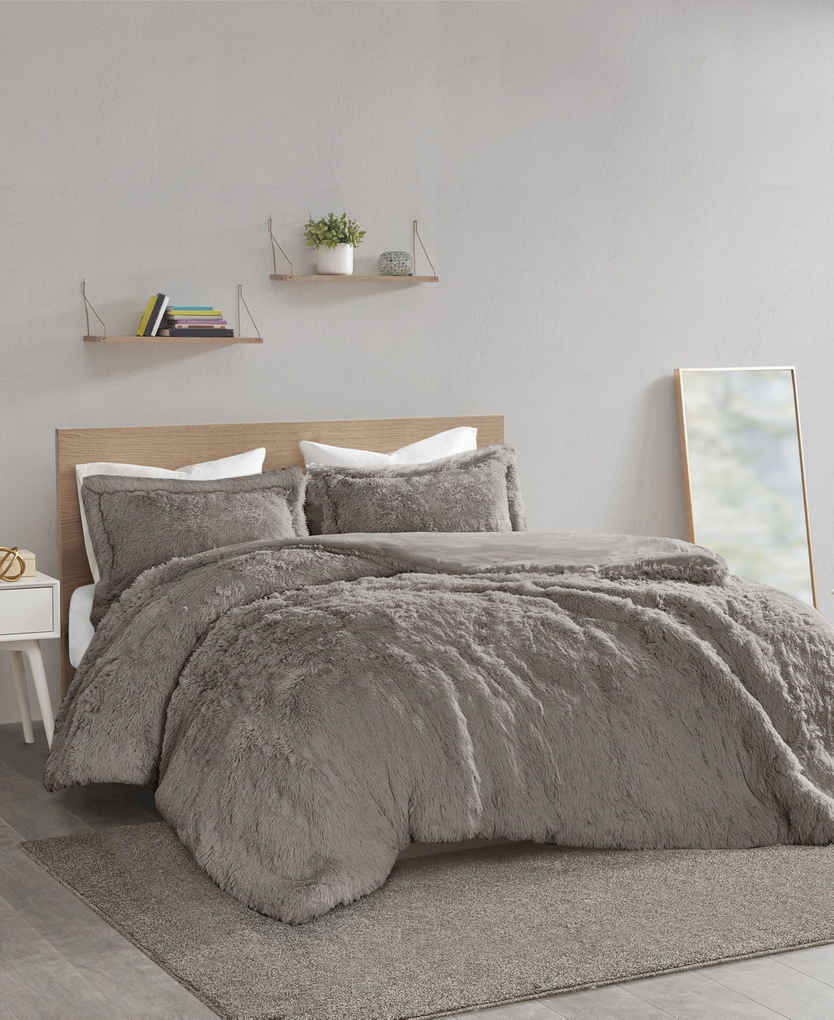 Shop Intelligent Design Malea Shaggy Faux-fur 3-pc. Duvet Cover Set, King In Gray