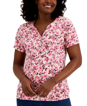 Karen Scott Natalie Garden Printed Henley Top Created for Macy's