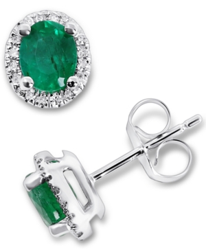 image of Emerald (5/8 ct. t.w.) & Diamond (1/10 ct. t.w.) Oval Stud Earrings