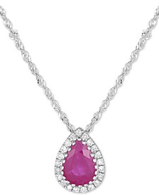 Ruby (5/8 ct. t.w.) & Diamond (1/20 ct. t.w.) Teardrop 18" Pendant Necklace in 14k White Gold