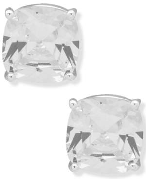 image of Anne Klein Silver-Tone Crystal Cushion Button Earrings
