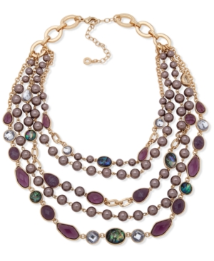 image of Anne Klein Gold-Tone Stone Multi-Row Necklace, 16