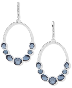 image of Anne Klein Silver-Tone Blue Stone Open Drop Earrings