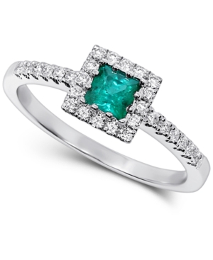 image of Emerald (1/3 ct. t.w.) & Diamond (1/4 ct. t.w.) Ring in 14k White Gold