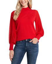 CeCe Mock Neck Long Blouson Sleeve Satin Blouse