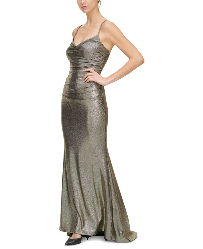 Eliza J Draped-Neck Ruched Gown - Macy's