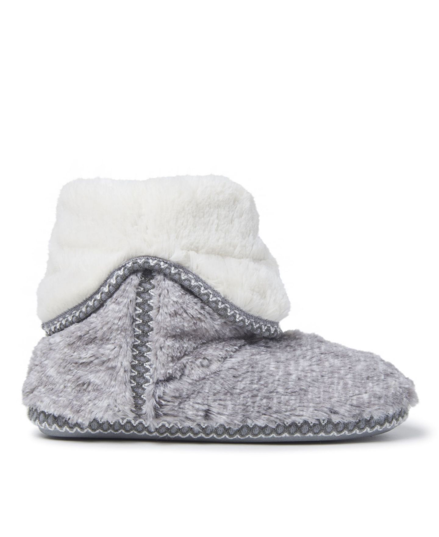Женские тапочки Dearfoams Beth Faux Fur Fold Down Fuzzy Bootie House Slipper Boot, цвет: Серый морозный — фото 2