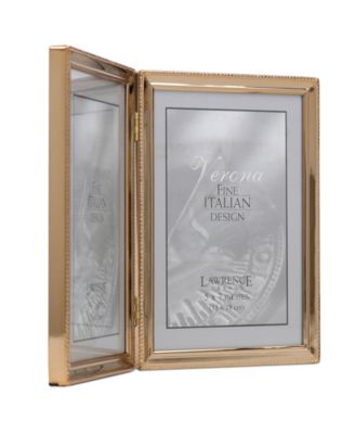 Polished Metal Hinged Double Picture Frame - Bead Border Design, 5" x 7"