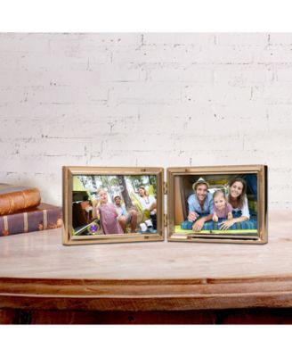 Polished Metal Hinged Double Picture Frame - Bead Border Design, 6" x 4"