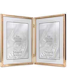 Polished Metal Hinged Double Picture Frame - Bead Border Design, 8" x 10"
