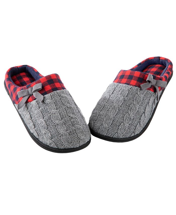 Women's Sweater-Knit Plaid Hoodback Slippers Reviews - Slippers - Shoes Macy's