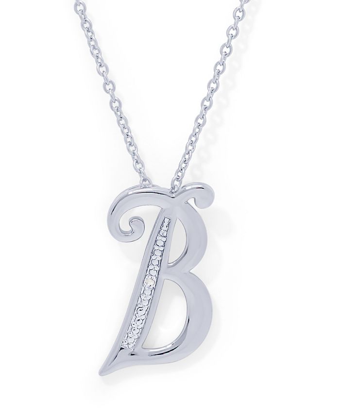 Macy's Diamond Accent Initial Pendant Necklace 18" in Silver Plate