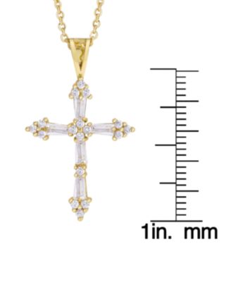 Cubic Zirconia Cross Pendant 18" Necklace in Silver Plate or Gold Plate