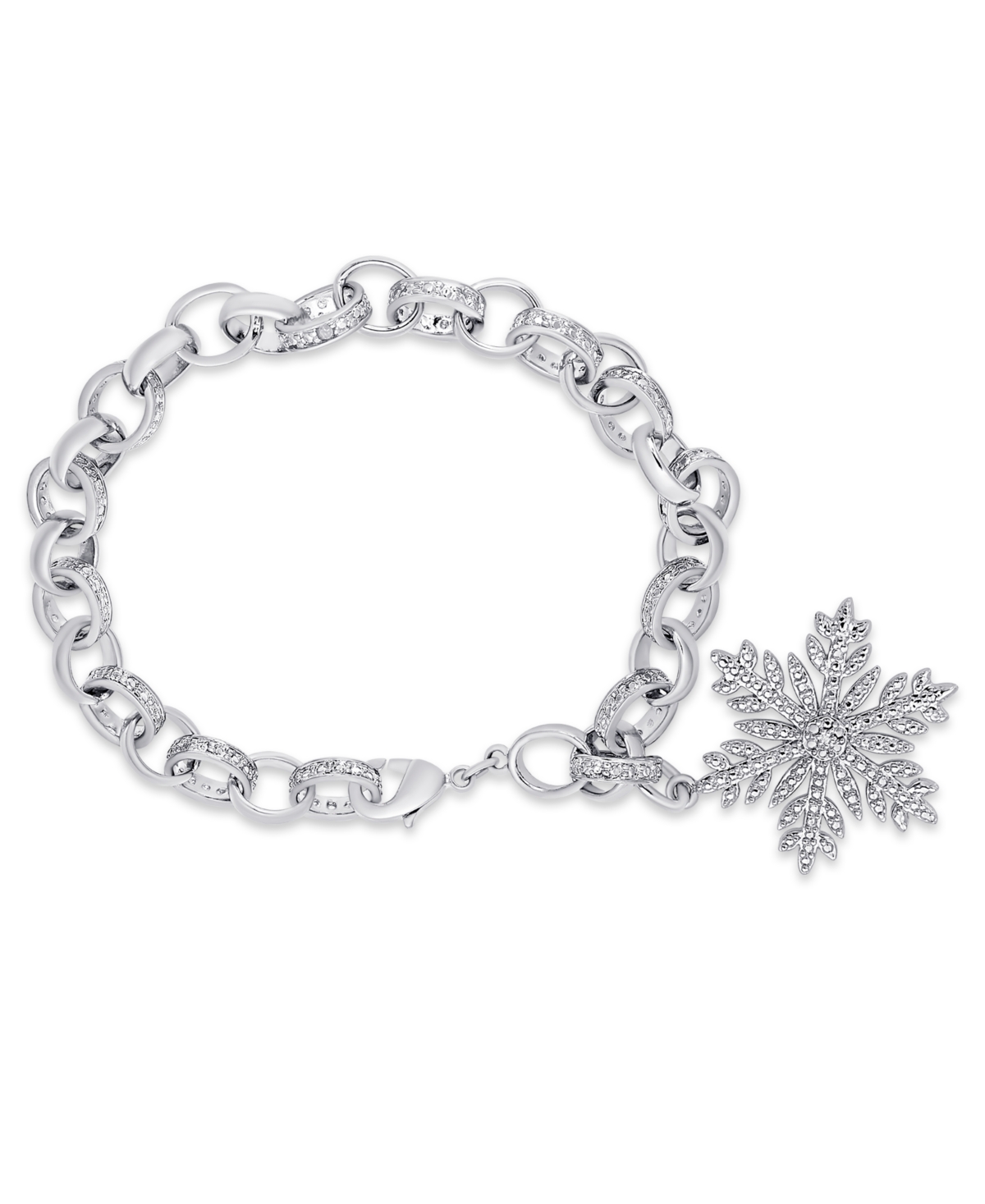 Macy's Diamond Accent Snowflake Charm Bracelet In Silver Plate In Silver-plated