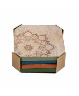 Thirstystone - Mandala Wood Coasters with Brass Finish Holder
