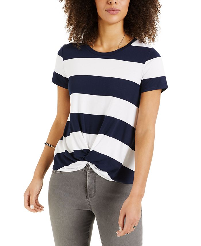 Style & Co Striped Twist-Front Top, Created for Macy's - Macy's