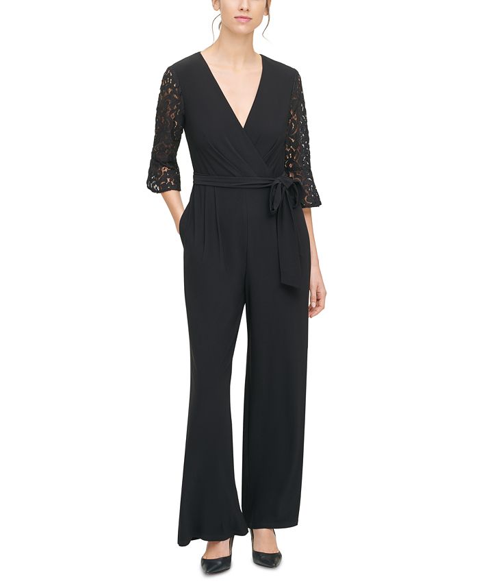 Jessica Howard Lace-Sleeve Jumpsuit - Macy's