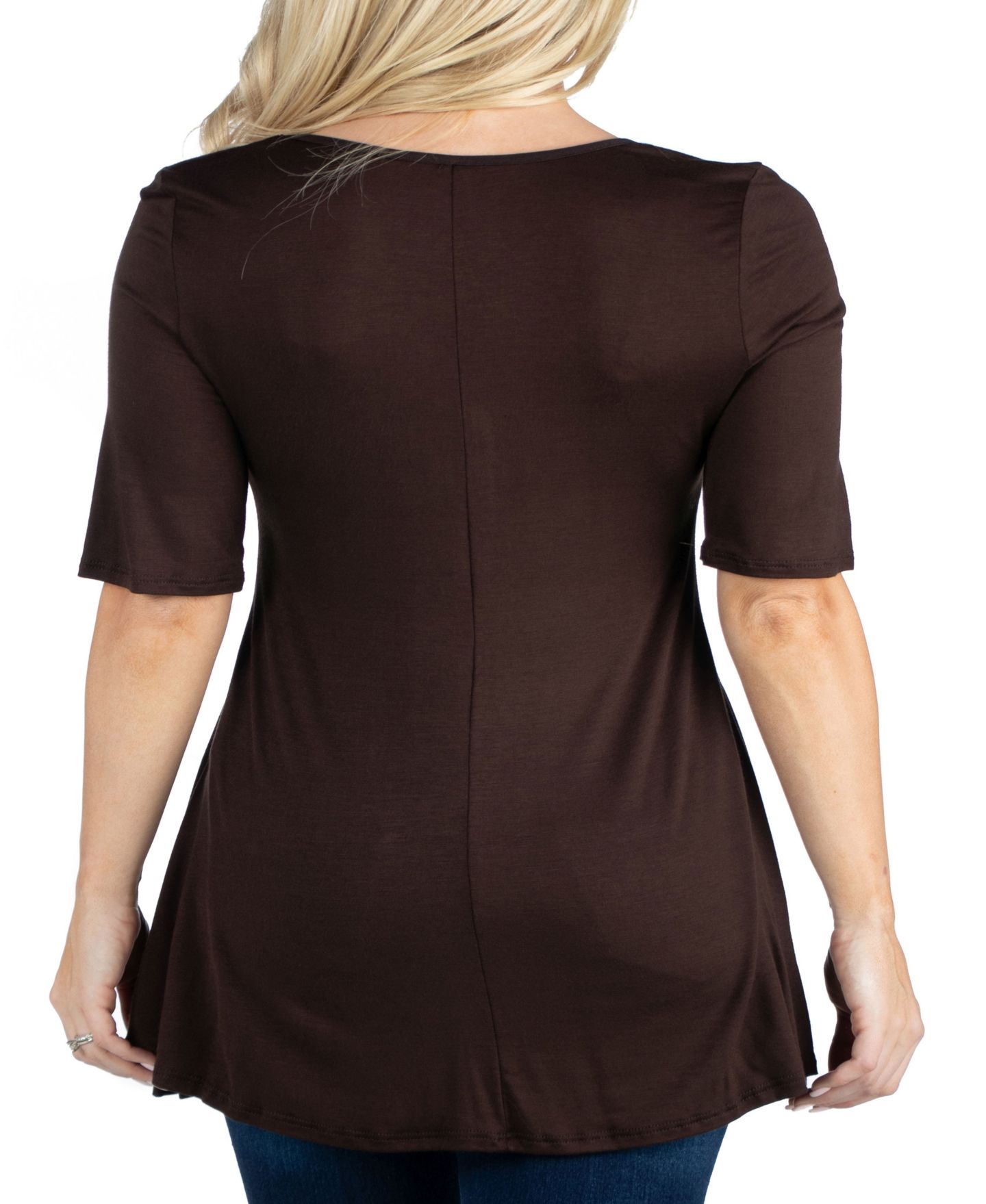 Женский топ 24seven Comfort Apparel Elbow Sleeve Swing Tunic Top, цвет: Коричневый — фото 2