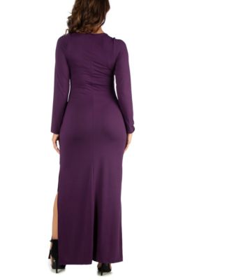 Women's Long Sleeve Side Slit Fitted Maxi Dress