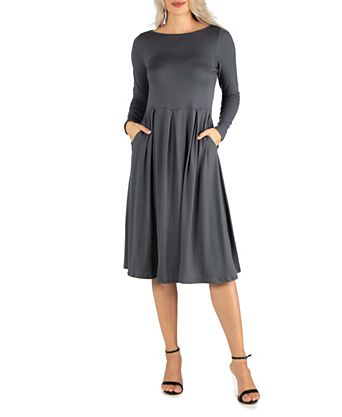 gray fit and flare dress Babysoft Long Sleeve Midi Dress | French Connection | Dresses | Grey main image 1