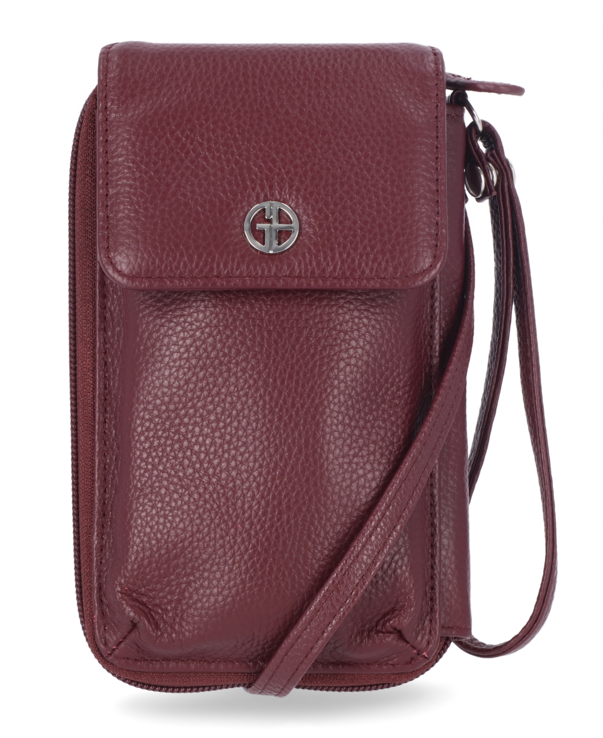 Giani Bernini Softy Leather Tech Crossbody Wallet, Created For Macy's In Wine,silver