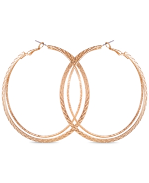image of Guess Gold-Tone Rope Large Hoop Earrings, 2.5