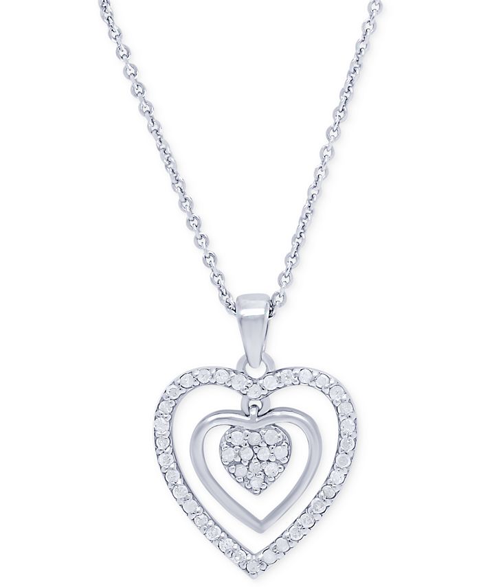 Macy's - Diamond Triple Heart Pendant Necklace (1/4 ct. t.w.) in Sterling Silver, 16" + 2" extender