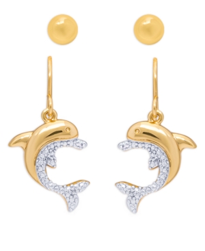 image of Diamond Accent Dolphin Fishhook Ball Fine Gold Plate Or Silver Plate Stud Set