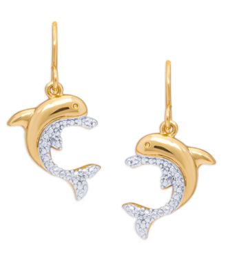 Diamond Accent Dolphin Fishhook Ball Gold Plate Or Silver Plate Stud Set