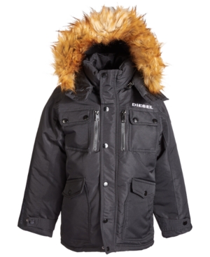 Diesel Big Boys Hooded Parka with Faux-Fur Trim