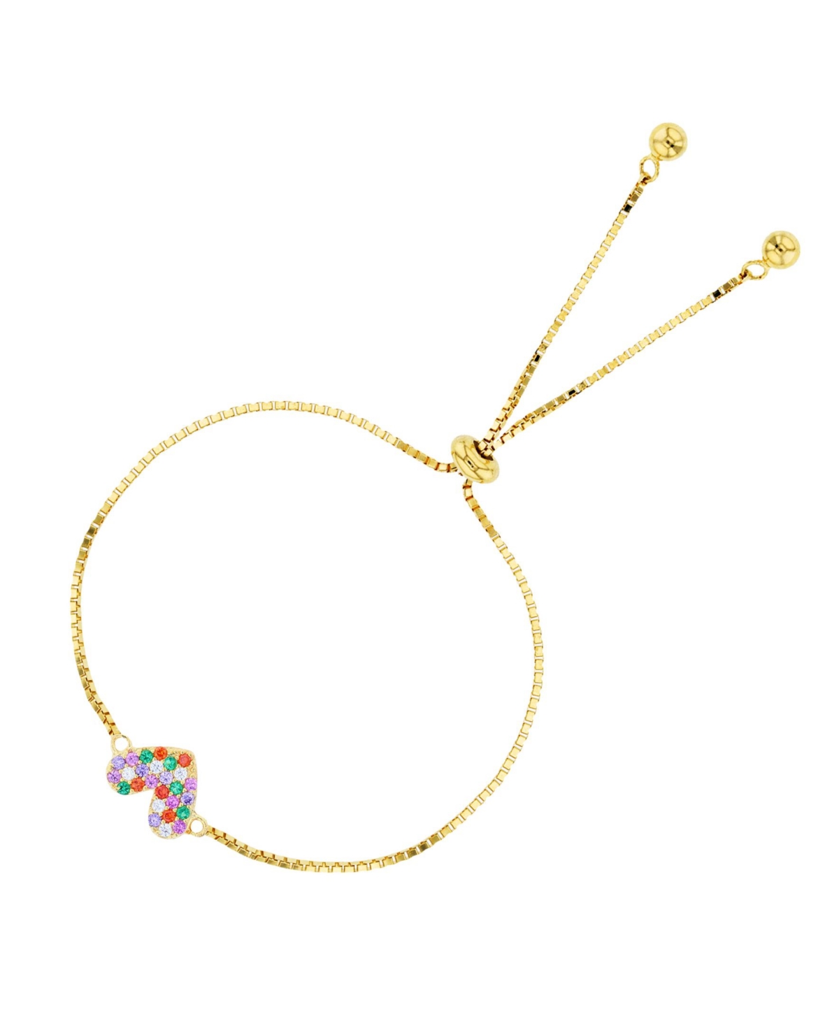 Cubic Zirconia Micro Pave Heart Adjustable Bolo Bracelet in Sterling Silver (Also in 14k Gold Over Silver)