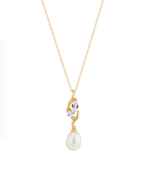 image of Cultured Freshwater Pearl (7-7.5mm) with Lab Created White Sapphire 18