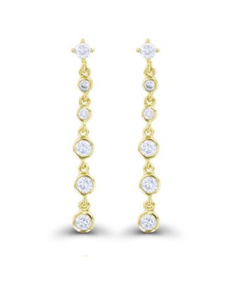 Cubic Zirconia Rhodium Plated Dangling Bezel Set Earrings (Also in 14k Gold Over Silver)