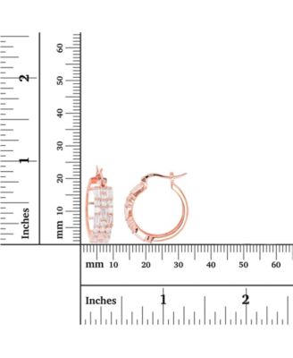 Cubic Zirconia 14K Rose Gold Round and Baguette Hoop Earrings (Also in 14k Gold Over Silver or 14k Rose Gold Over Silver)